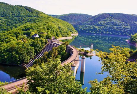 Blick auf die Urftstaumauer und den Kermeterwald