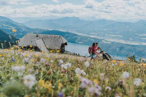 Wandern in zwischen See und Berg und bunten Blumenwiesen.