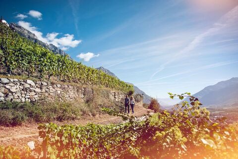 Wanderer auf dem Weinweg bei Fully