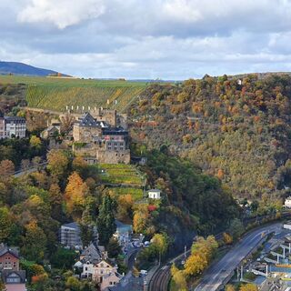 Blick vom Wackenberg bei Biebernheim auf die Burg Rheinfels