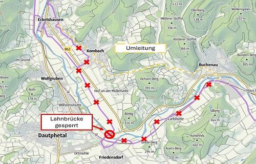 Umleitungsstrecke Lahnradweg Eckelsdorf - Buchenau