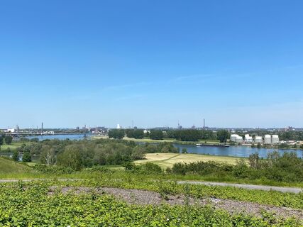 Blick von der Rockelsberhalde in Richtung Rheinbrücke Neuenkamp