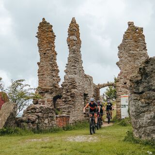 Mountainbiker fahren bei der Ruine Waxenberg