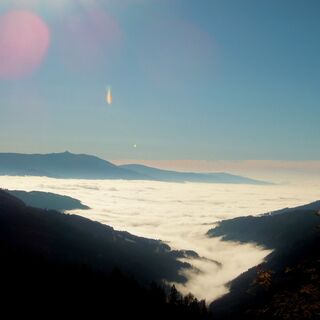 Blick vom Klippitztörl - Lavanttal im Nebel