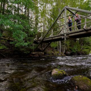 Auf der Brücke bei der Raststätte Kyykoski können Sie die Stromschnellen bewundern.