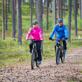 Radfahren in einem typischen Kiefernwald, Foto Juho Kuva Visit Finland