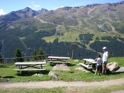 Blick auf das Skigebiet Santa Caterina... im Sommer!