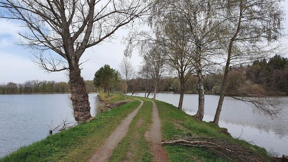 1.3 km Damm durch den See