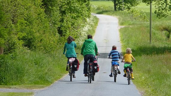 Auf asphaltierten Feldweg durch die hügelige Geest