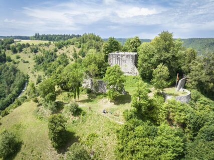 Blick  Burgruine Albeck und  Wacholderheide