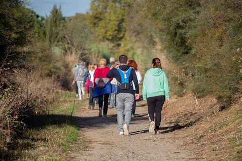 Wanderung auf dem Weg zwischen dem Canal du Midi und den Weinbergen
