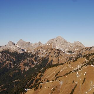 Blick von der Gaichtspitze auf Einstein, Rote Flüh, Gimpel, Köllenspitze und Gehrenspitze