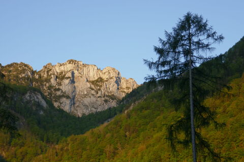 früh am Morgen blicken wir zur Falkenmauer