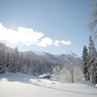 Idyllische Winterlandschaft im Schwarzleotal
