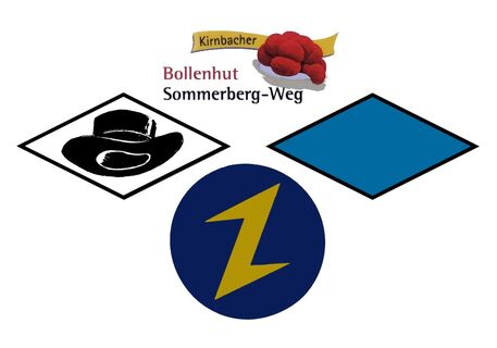 Wegmarkierung: Hansjakobweg + Sommerberg-Weg + blaue Raute + Wolfsangel