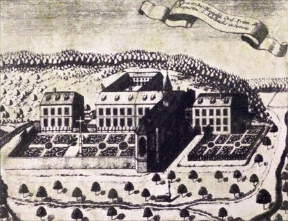 Das Augustinerinnenkloster Adelheiden bei Hegne, Kupferstich von J. M. Steidlin, um 1730. (Tafel vor Ort)