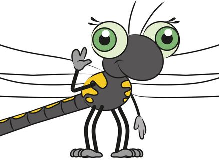 Das Maskottchen vom FILZ & MOOR Naturerlebnis Rossbrand ist FILZI, die kleine Libelle vom Rossbrand.