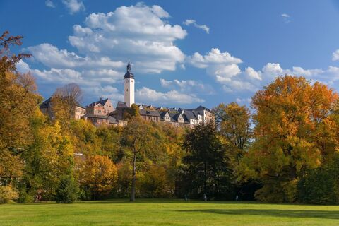 Herbst im Greizer Park mit Blick zum Oberen Schloss