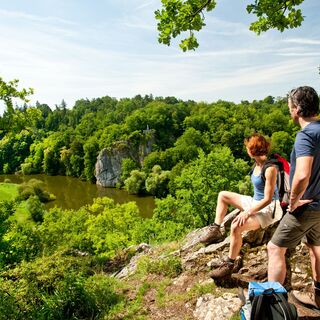 Blick auf den König-Konrad-Felsen | Lahnwanderweg Etappe 15