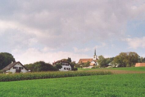Blick auf den Kirchturm von Walterswil