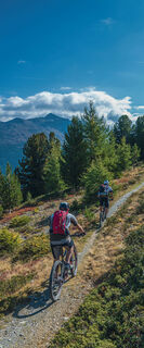 Singletrail Richtung Monti di Sobrettina. Im Hintergrund der Monte Confinale