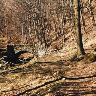 Die mittelalterliche Brücke in der Nähe der Certosa di Montebenedetto