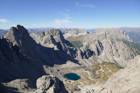 der Blick zum Laserzsee und der Karlsbader Hütte ist einmalig