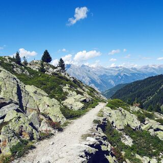 Wanderweg mit Blick auf das Rhonetal.