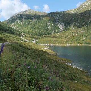 Abzweigung zur Cadlimohütte, am Stausee Lai da Sontga Maria, Lumkanierpass